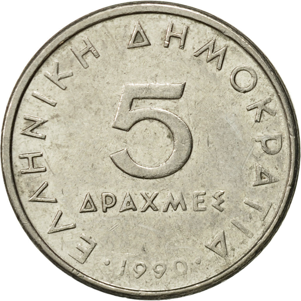 Münze, Griechenland, 5 Drachmes, 1990, SS, Copper-nickel, KM:131