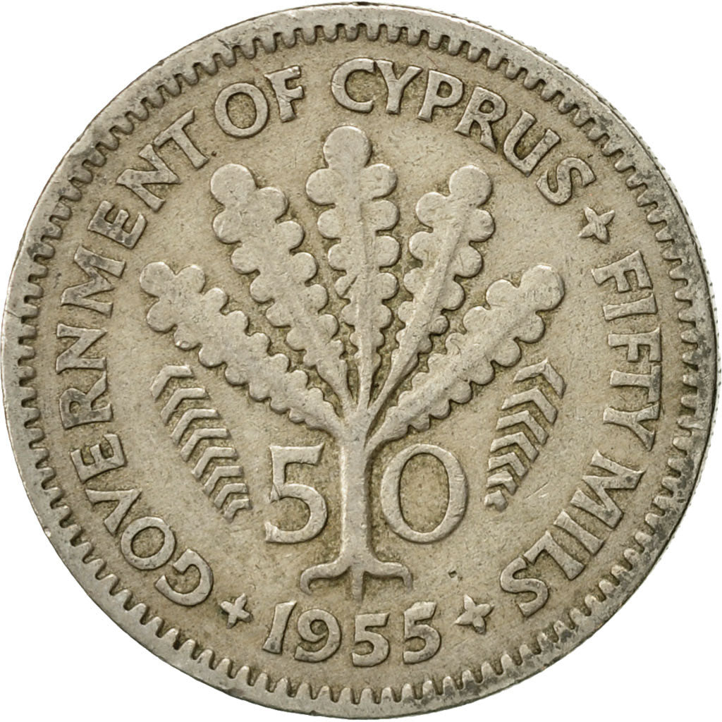 Coin, Cyprus, 50 Mils, 1955, EF(40-45), Copper-nickel, KM:36