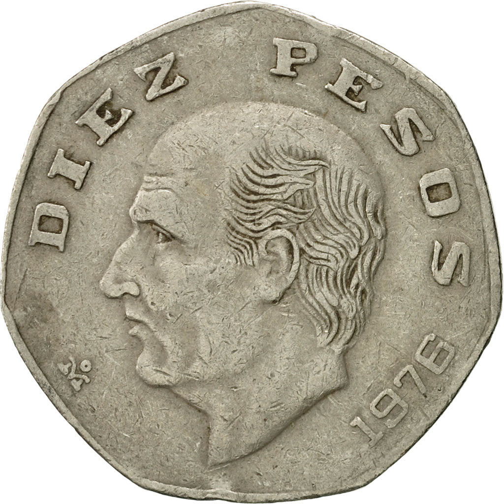 Moneda, México, 10 Pesos, 1976, Mexico City, MBC, Cobre - níquel, KM:477.1