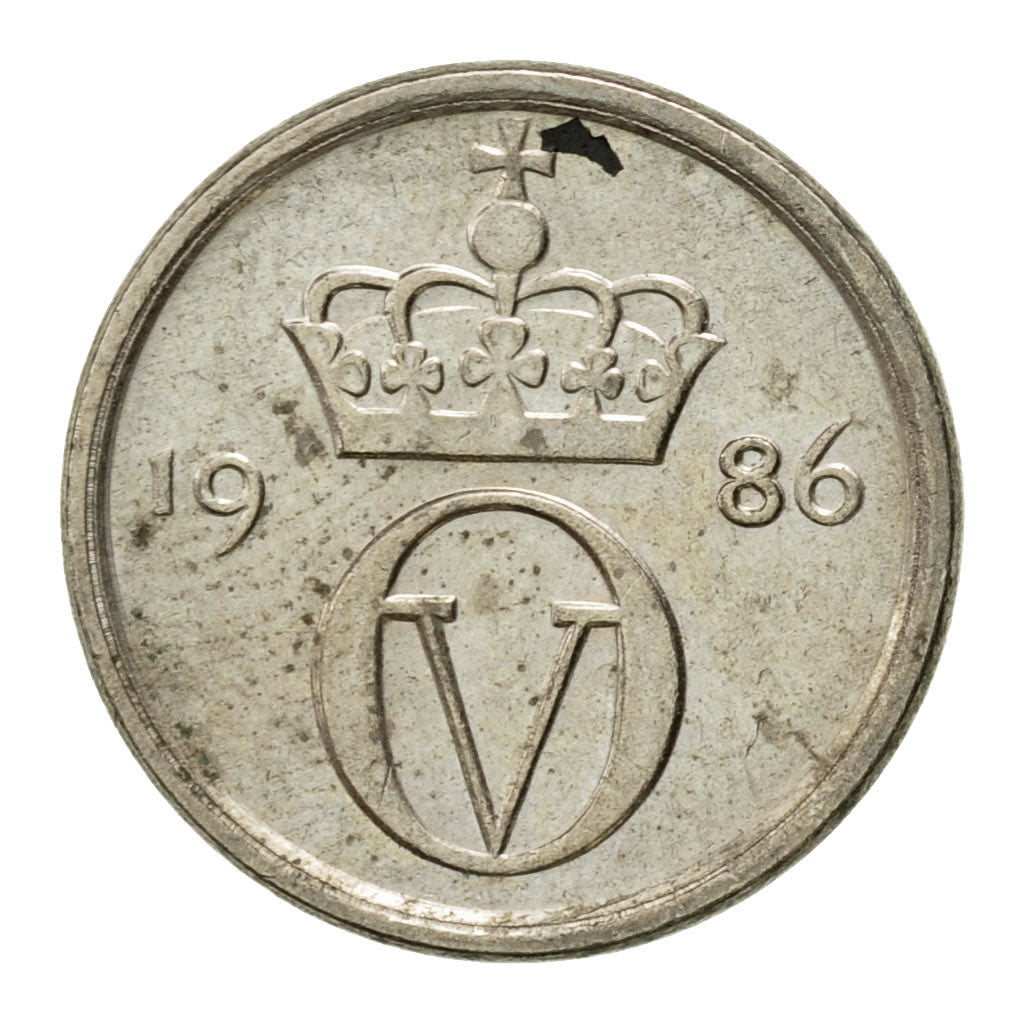 Moneta, Norvegia, Olav V, 10 Öre, 1986, BB, Rame-nichel, KM:416