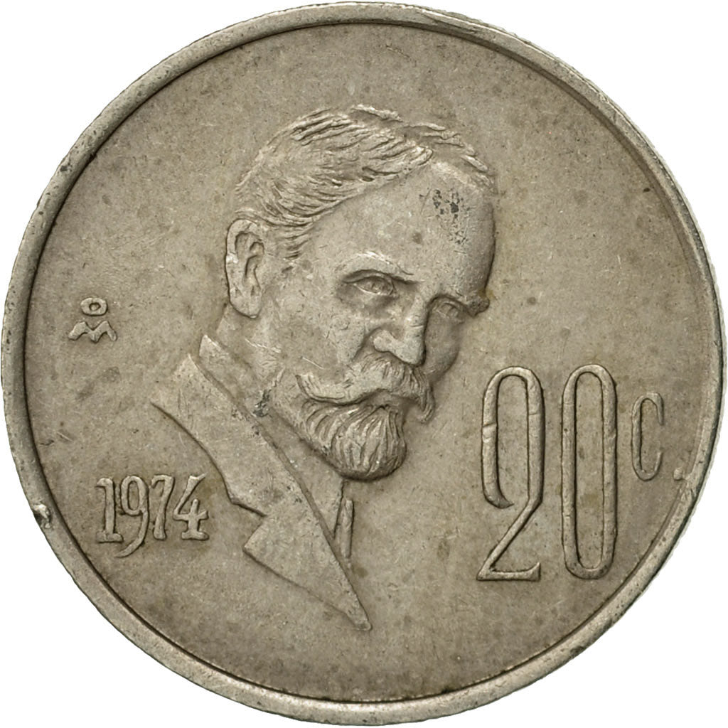 Moneda, México, 20 Centavos, 1974, Mexico City, MBC, Cobre - níquel, KM:442