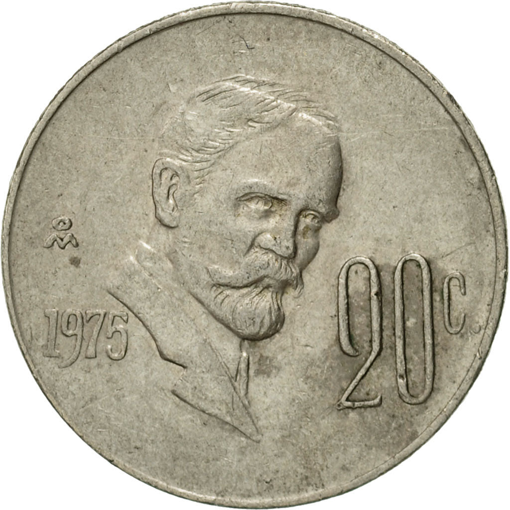 Moneda, México, 20 Centavos, 1975, Mexico City, MBC, Cobre - níquel, KM:442