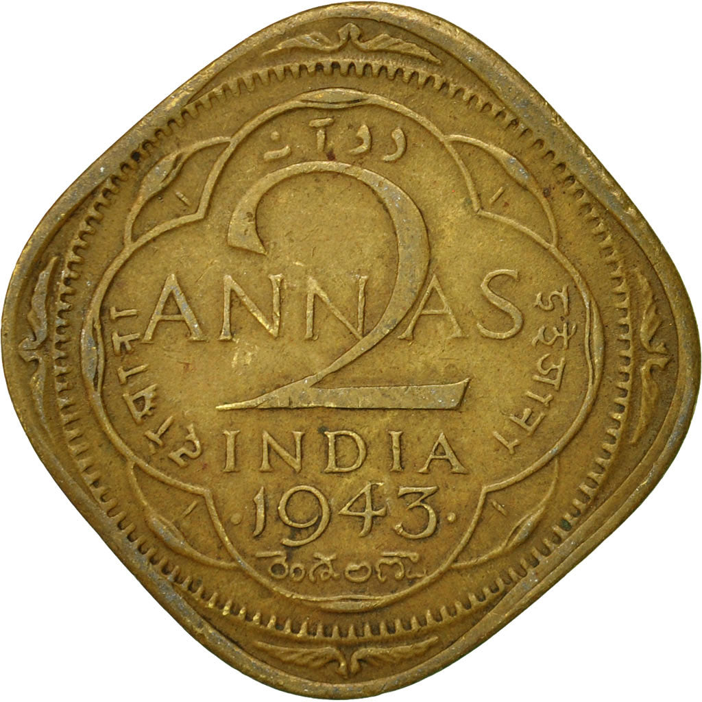 Coin, INDIA-BRITISH, George VI, 2 Annas, 1943, EF(40-45), Nickel-brass, KM:541a