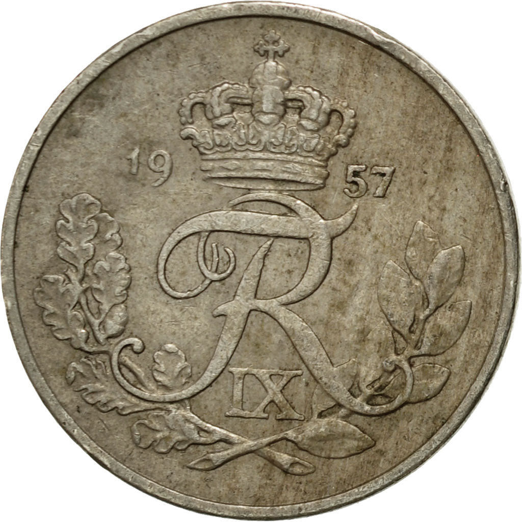 Moneta, Danimarca, Frederik IX, 10 Öre, 1957, Copenhagen, BB, Rame-nichel