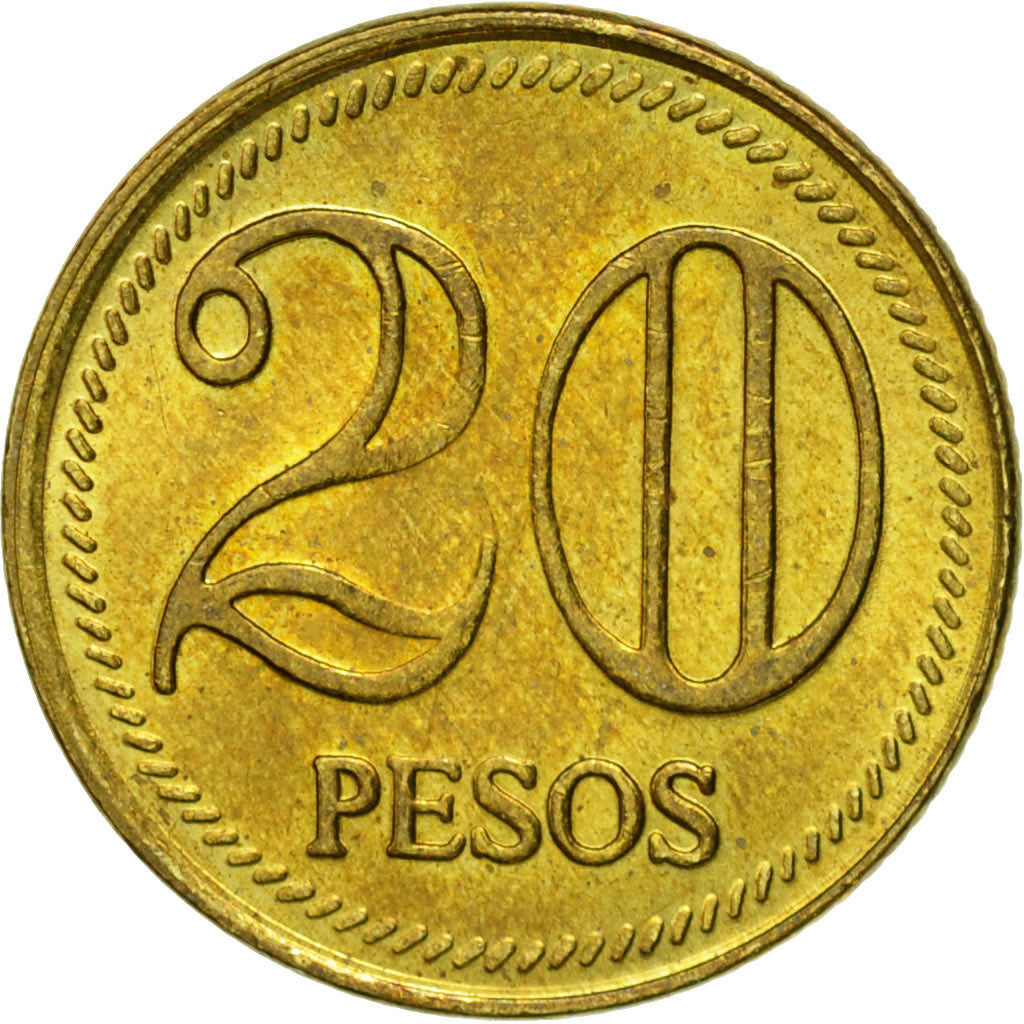 Moneta, Colombia, 20 Pesos, 2007, BB+, Ottone, KM:294
