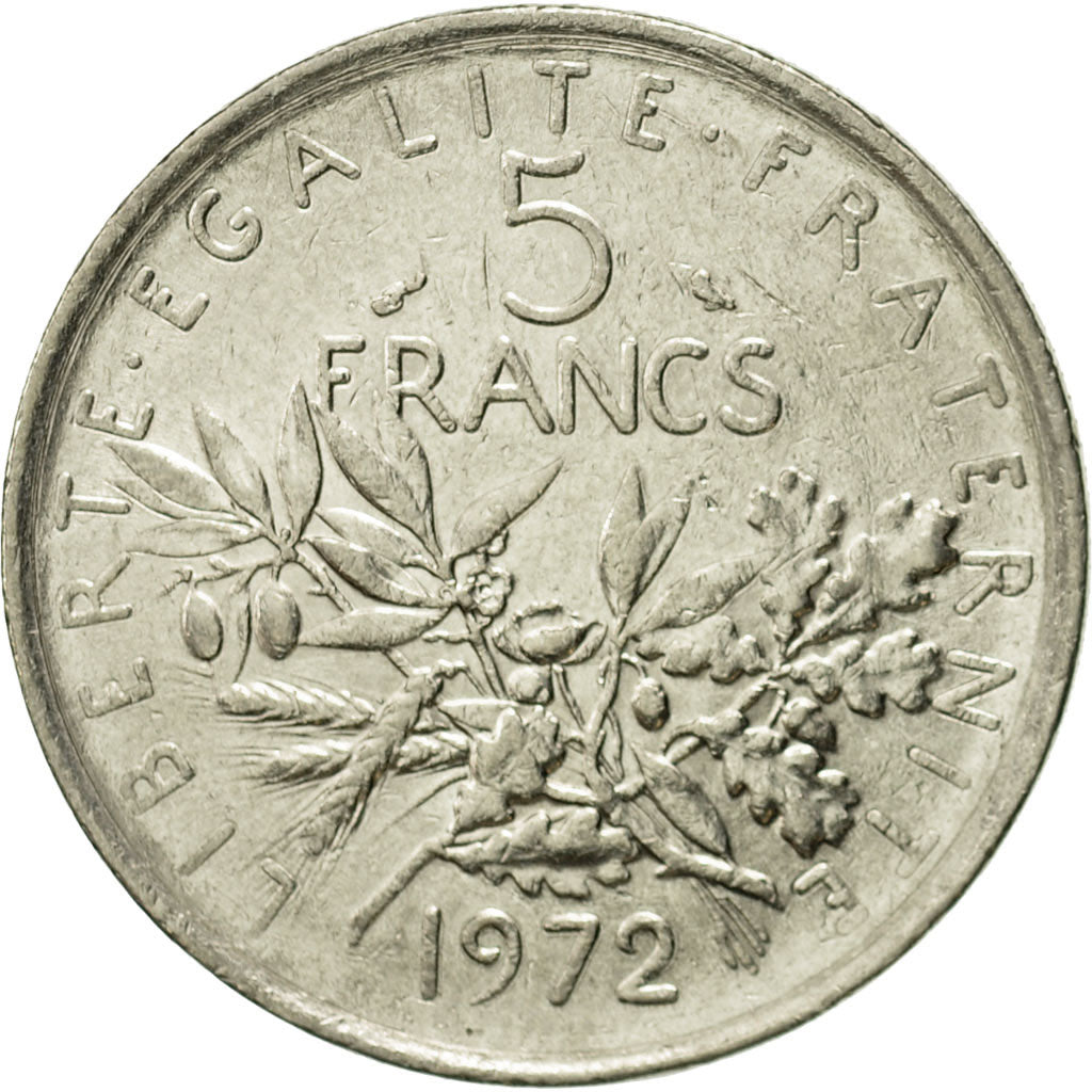 Moneta, Francja, Semeuse, 5 Francs, 1972, Paris, EF(40-45), Nikiel powlekany