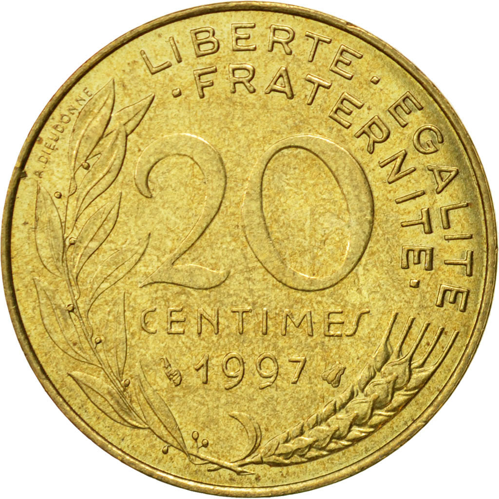Coin, France, Marianne, 20 Centimes, 1997, Paris, EF(40-45), Aluminum-Bronze