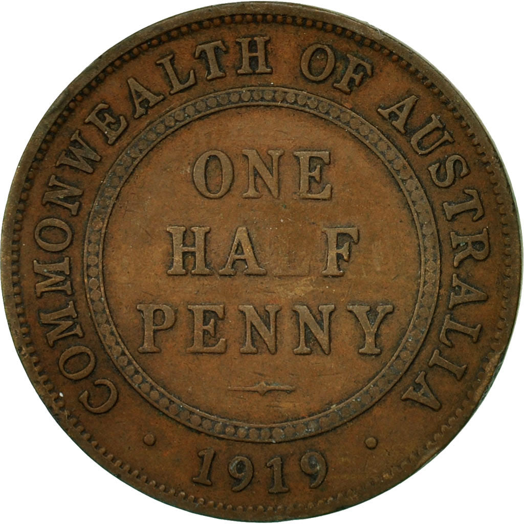 Coin, Australia, George V, 1/2 Penny, 1919, VF(30-35), Bronze, KM:22