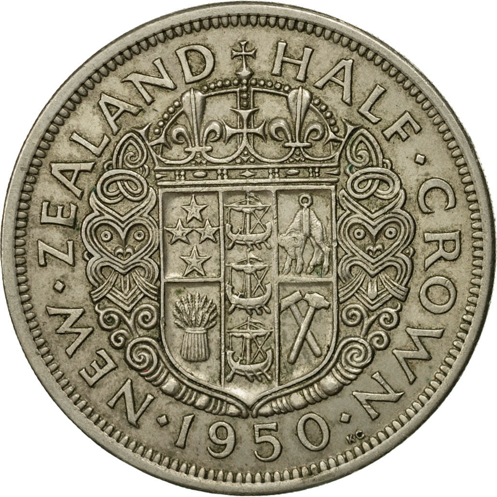 Coin, New Zealand, George VI, 1/2 Crown, 1950, EF(40-45), Copper-nickel, KM:19