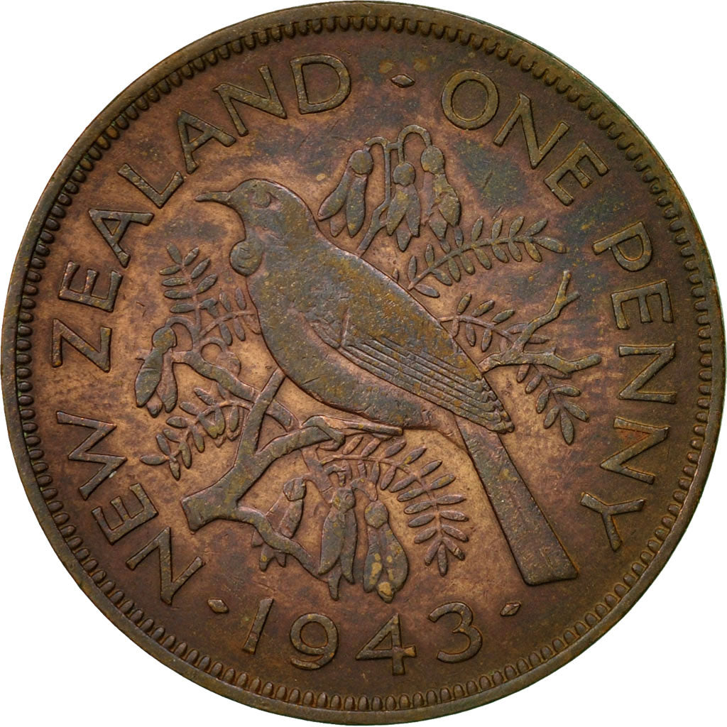 Coin, New Zealand, George VI, Penny, 1943, EF(40-45), Bronze, KM:13