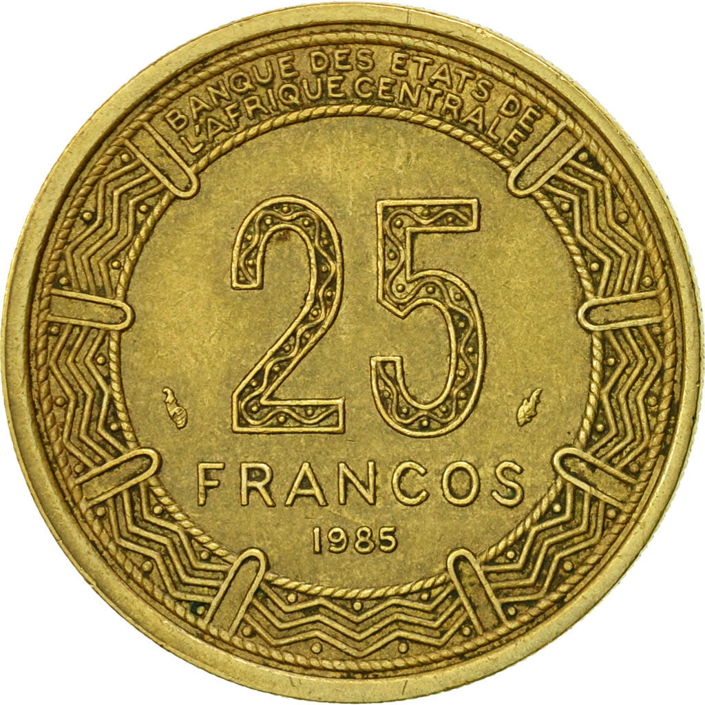Coin, Equatorial Guinea, 25 Francos, 1985, Paris, EF(40-45), Aluminum-Bronze