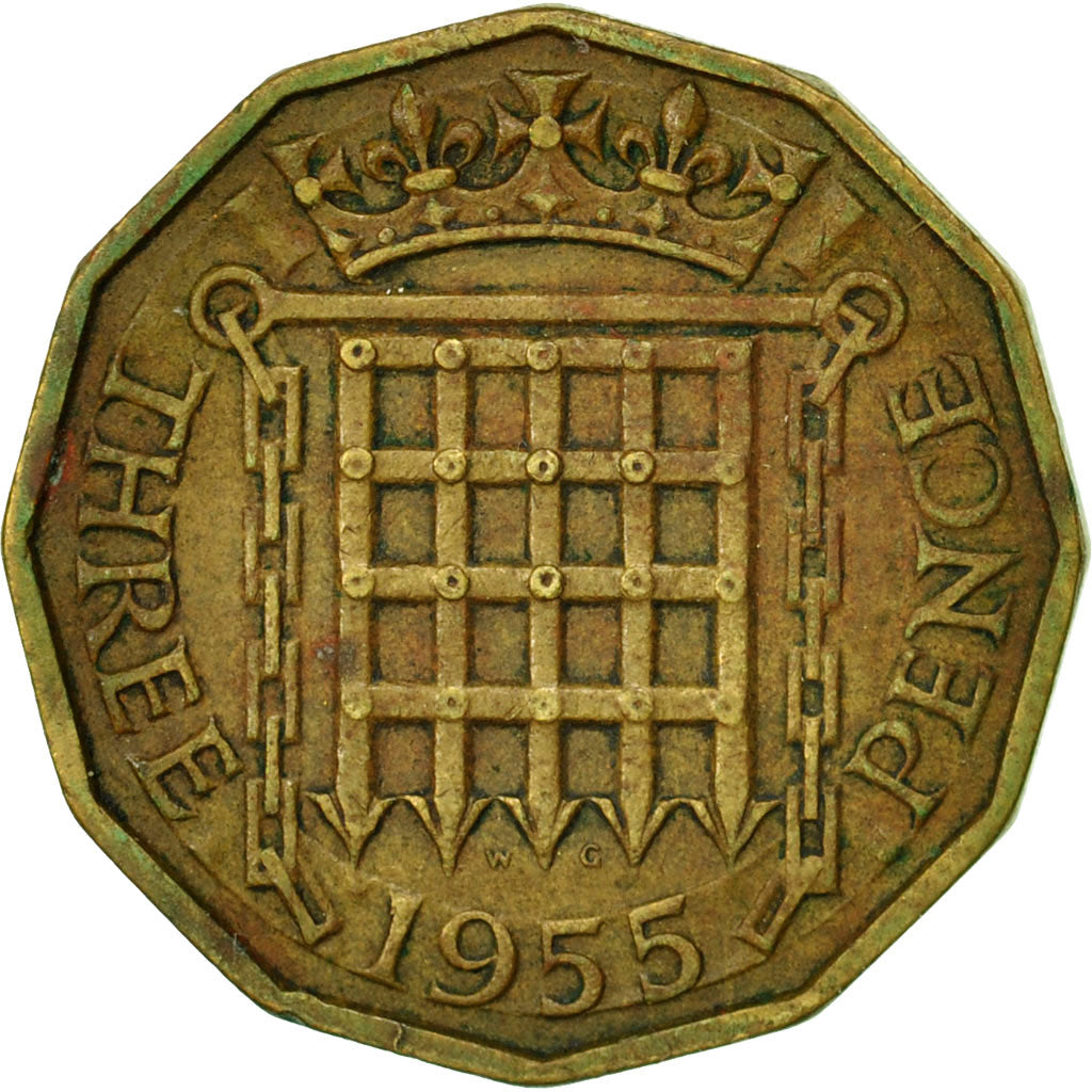 Münze, Großbritannien, Elizabeth II, 3 Pence, 1955, SS, Nickel-brass, KM:900