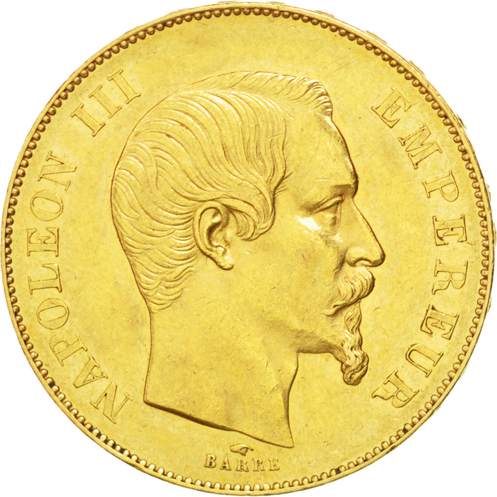 FRANCE, Napoléon III, 50 Francs, 1855, Paris, KM #785.1, AU(50-53), Gold, Gadour