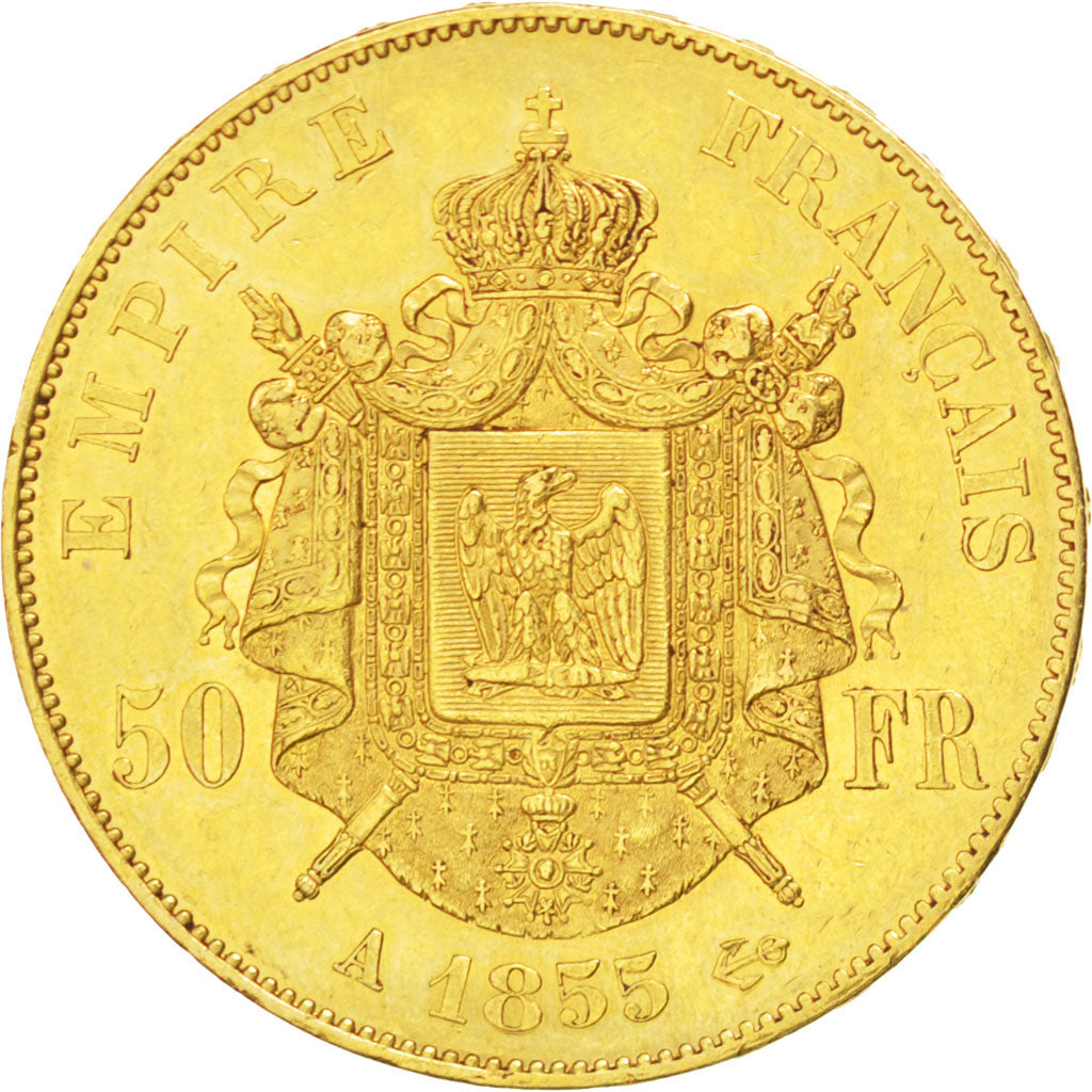 FRANCE, Napoléon III, 50 Francs, 1855, Paris, KM #785.1, AU(50-53), Gold, Gadour