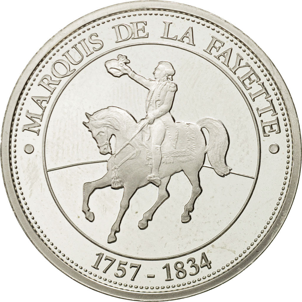 France, Medal, Marquis de la Fayette, 1989, Proof, MS(63), Silver