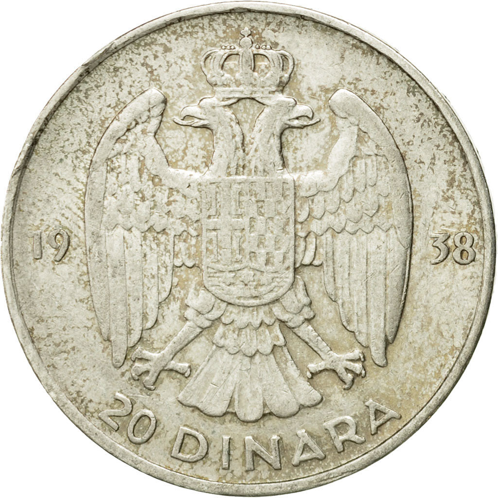 Coin, Yugoslavia, Petar II, 20 Dinara, 1938, EF(40-45), Silver, KM:23