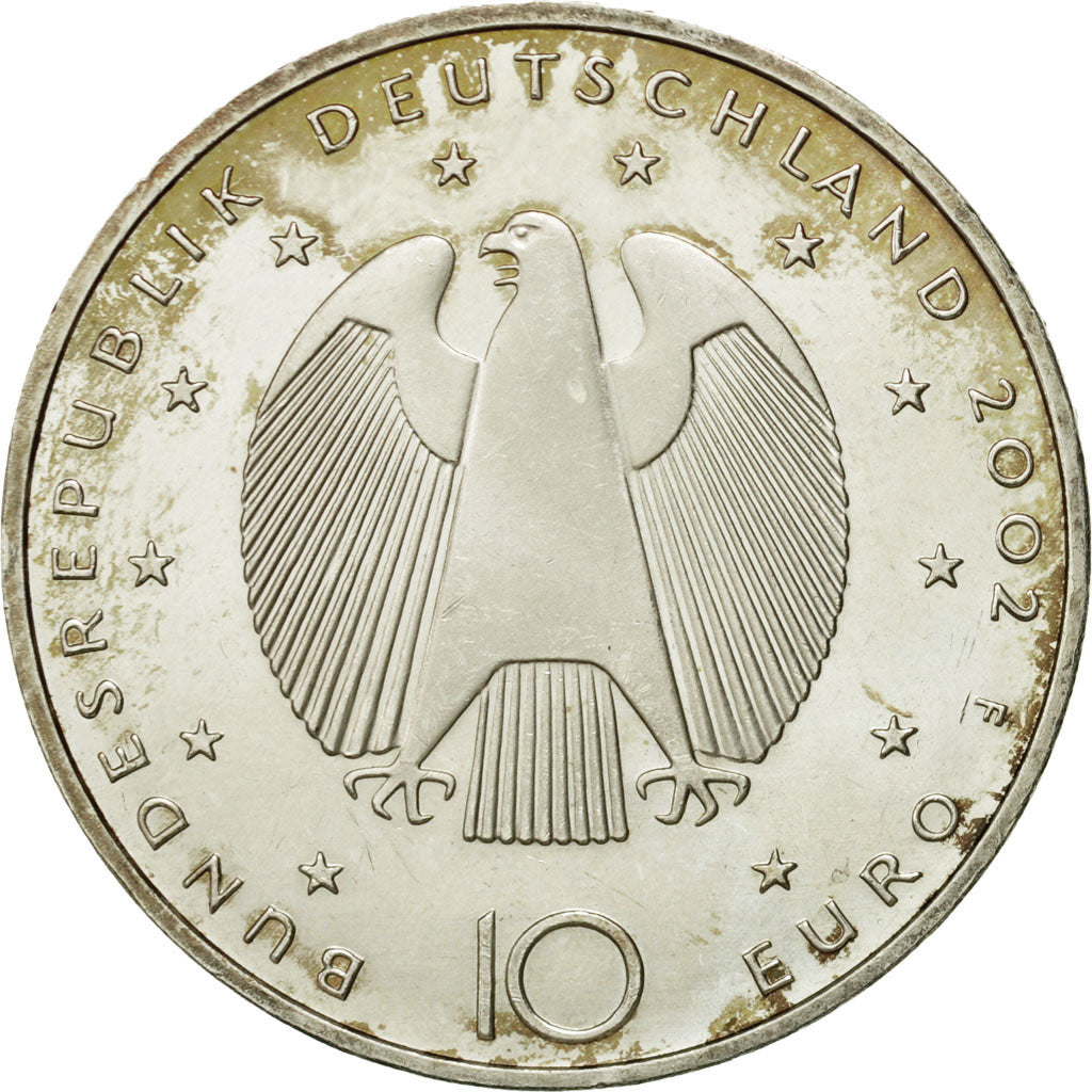 GERMANY - FEDERAL REPUBLIC, 10 Euro, 2002, MS(63), Silver, KM:215