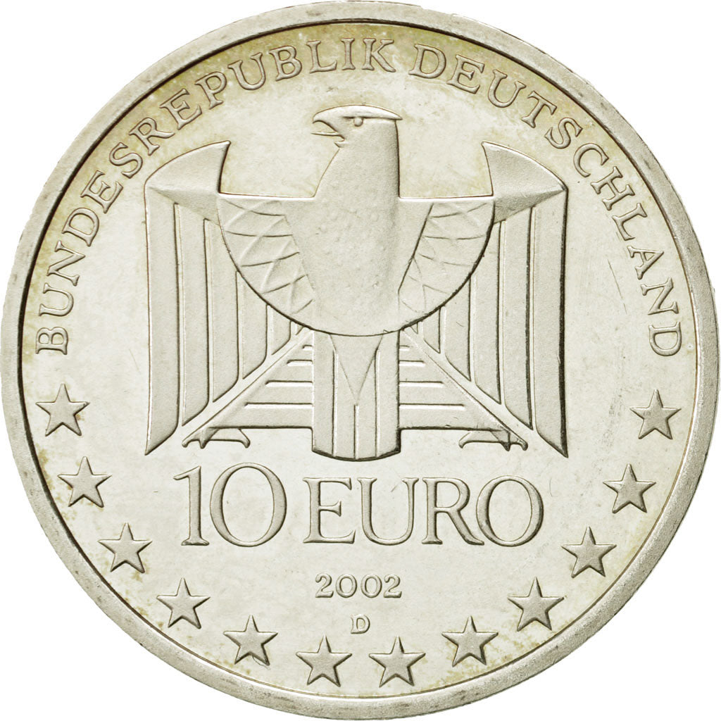 GERMANY - FEDERAL REPUBLIC, 10 Euro, 2002, MS(63), Silver, KM:216