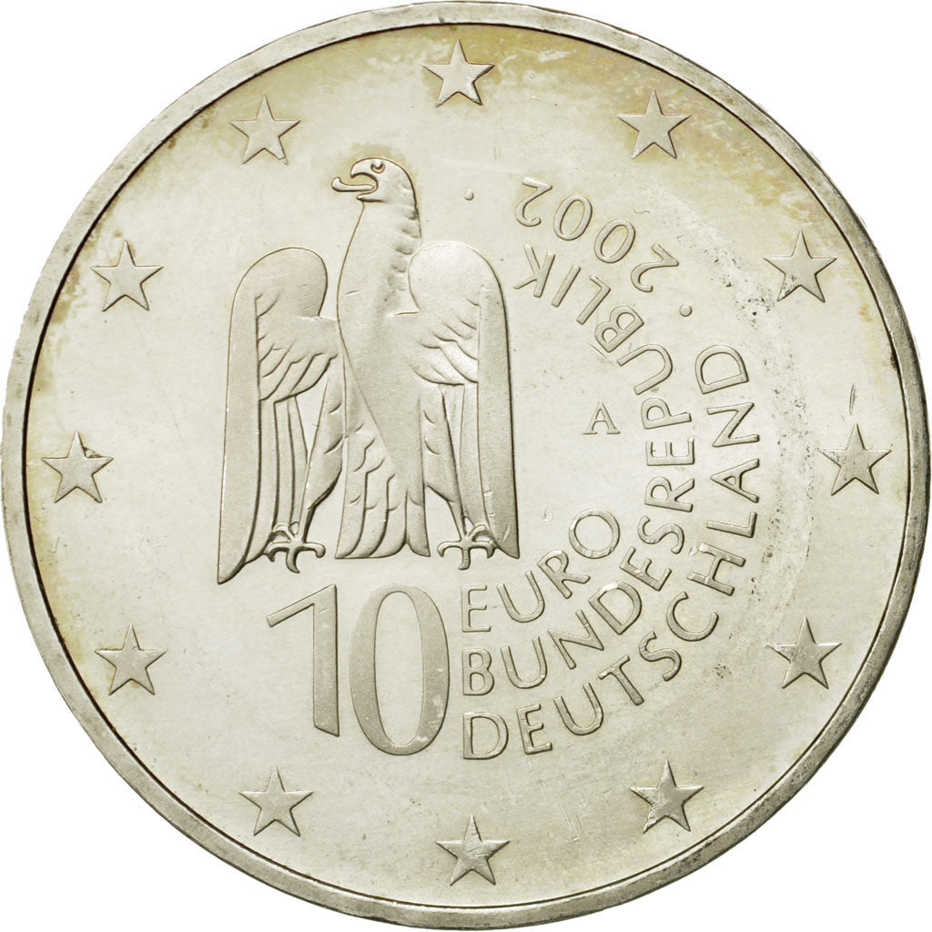 GERMANY - FEDERAL REPUBLIC, 10 Euro, 2002, MS(63), Silver, KM:218