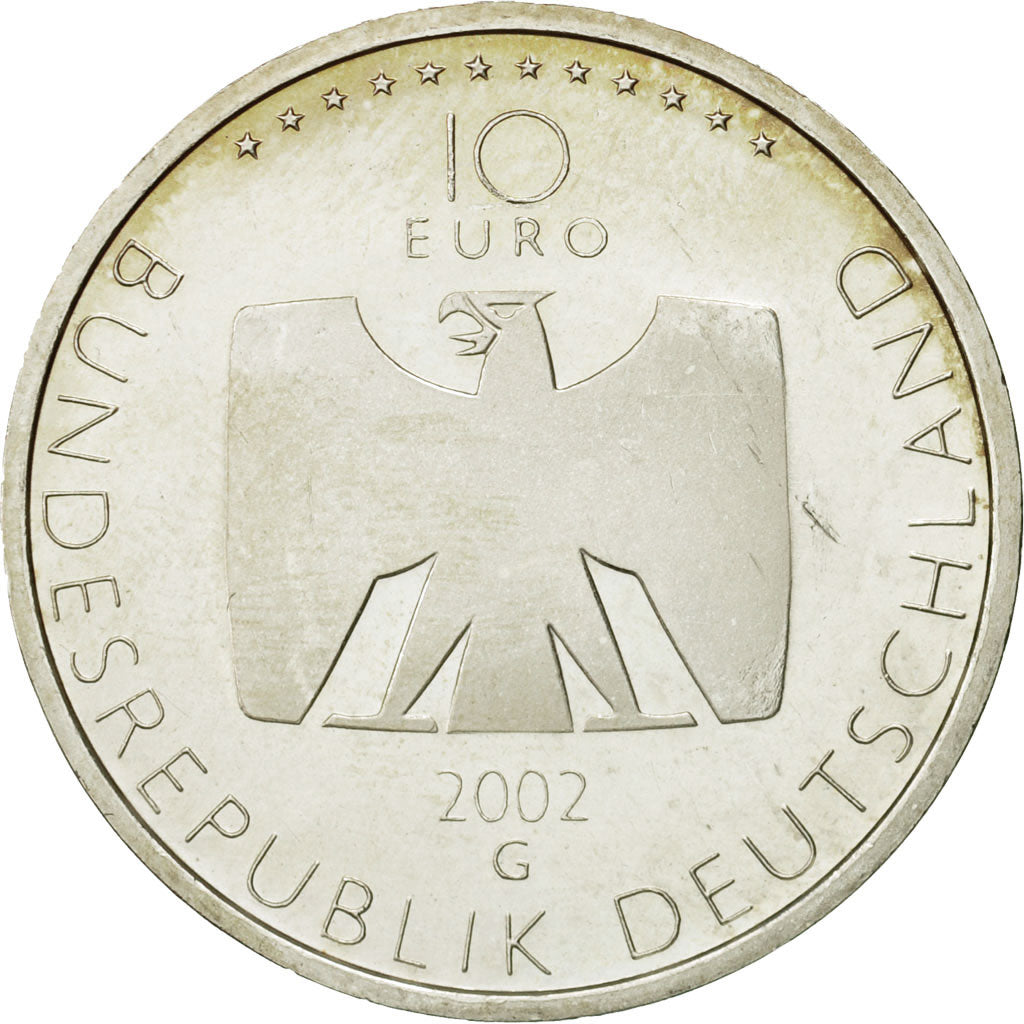 GERMANY - FEDERAL REPUBLIC, 10 Euro, 2002, MS(63), Silver, KM:219