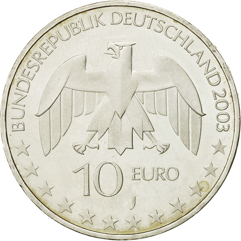 GERMANY - FEDERAL REPUBLIC, 10 Euro, 2003, MS(63), Silver, KM:222