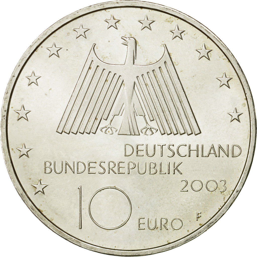 GERMANY - FEDERAL REPUBLIC, 10 Euro, 2003, MS(63), Silver, KM:224