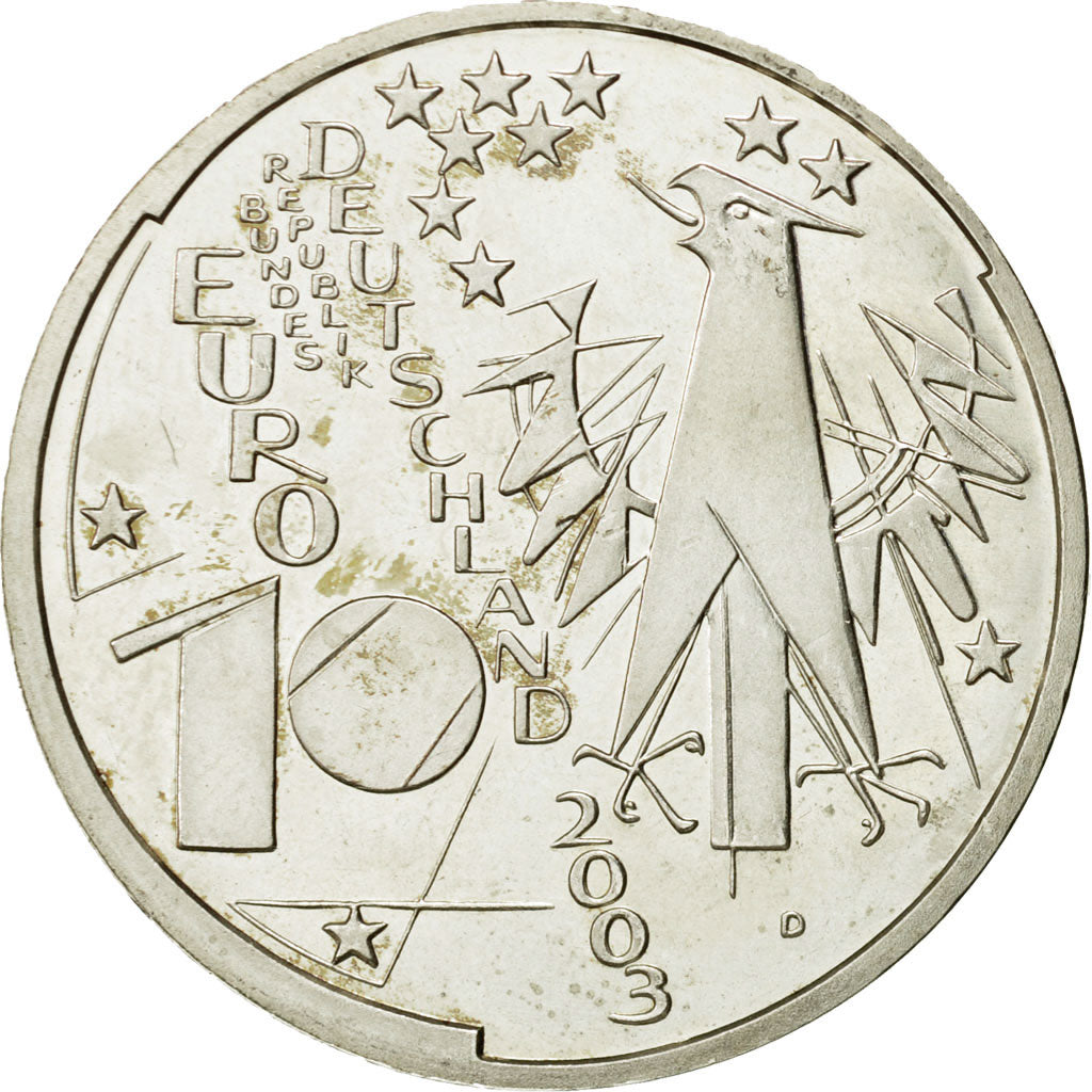 GERMANY - FEDERAL REPUBLIC, 10 Euro, 2003, MS(63), Silver, KM:225