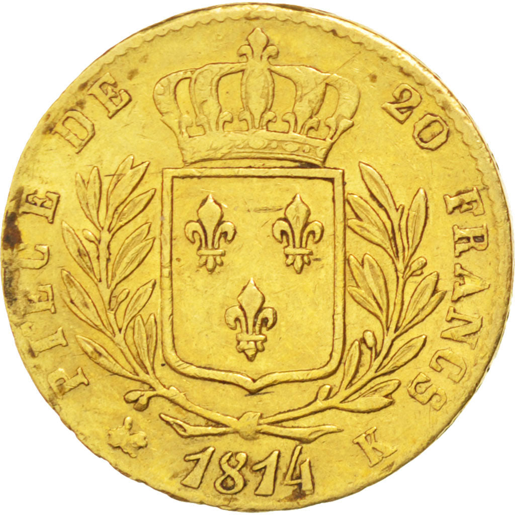 Coin, France, Louis XVIII, Louis XVIII, 20 Francs, 1814, Bordeaux, AU(55-58)