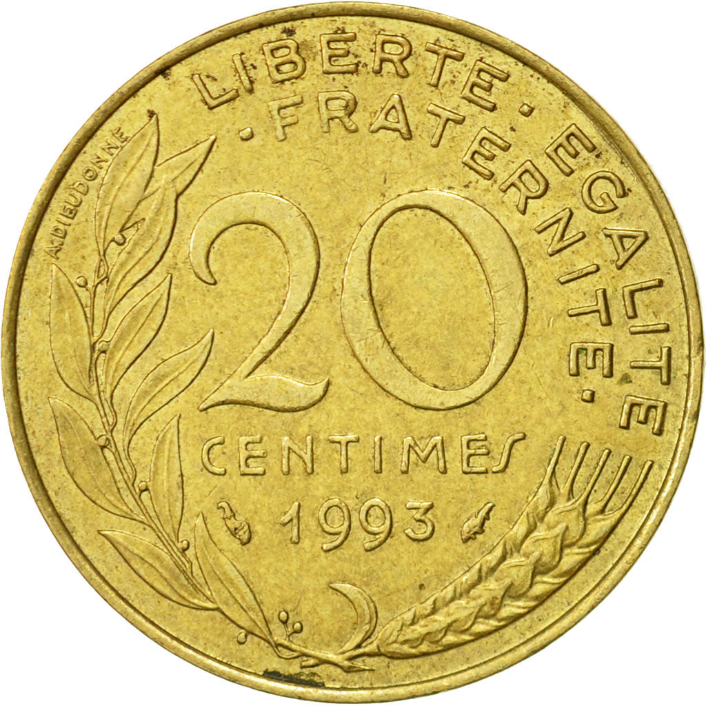 Coin, France, Marianne, 20 Centimes, 1993, Paris, EF(40-45), Aluminum-Bronze