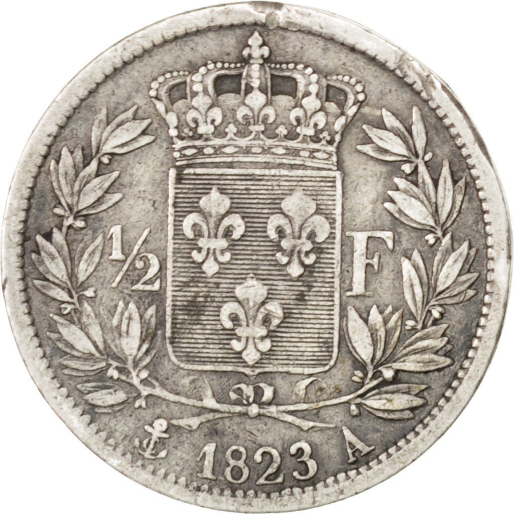Monnaie, France, Louis XVIII, Louis XVIII, 1/2 Franc, 1823, Paris, TTB, Argent