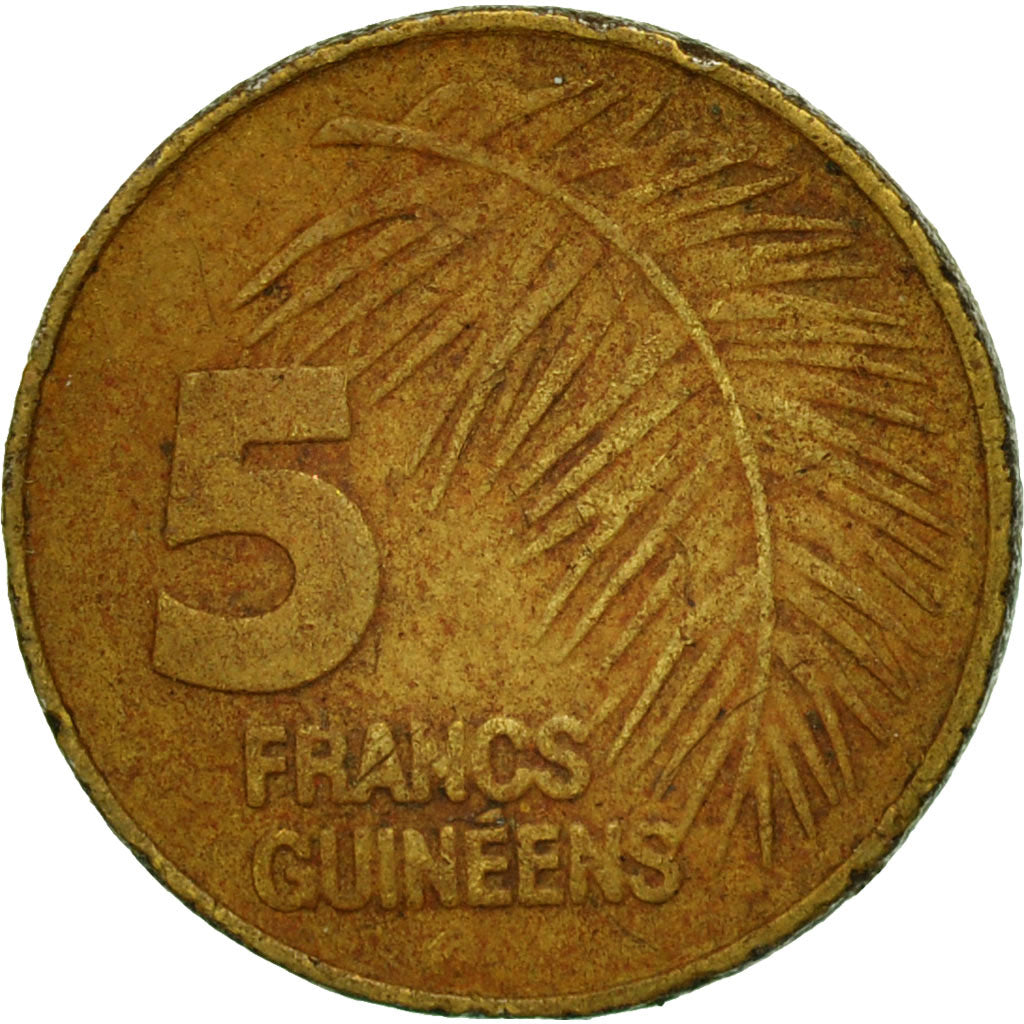 Coin, Guinea, 5 Francs, 1985, VF(30-35), Brass Clad Steel, KM:53