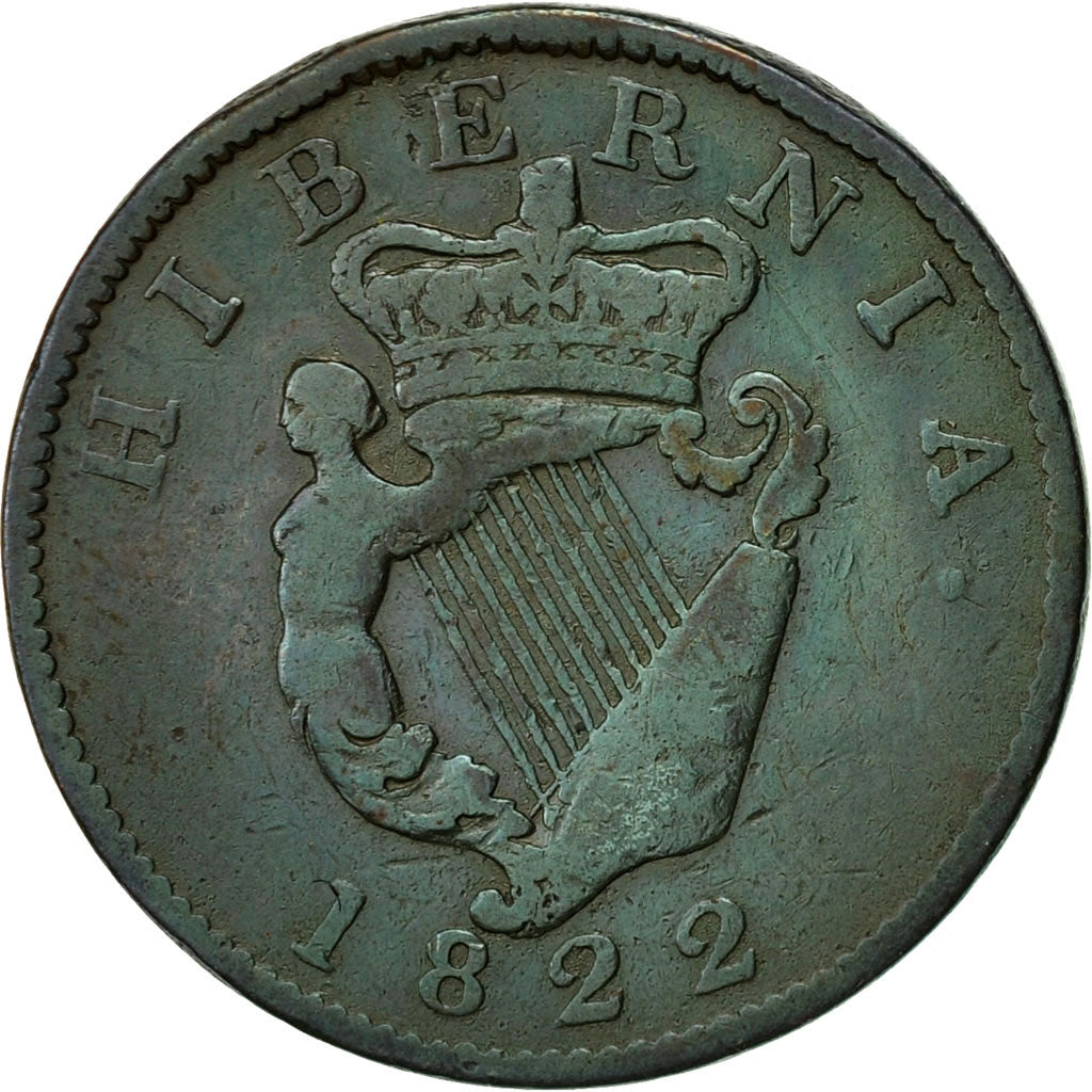 Coin, Ireland, 1/2 Penny, 1822, VF(20-25), Copper, KM:150