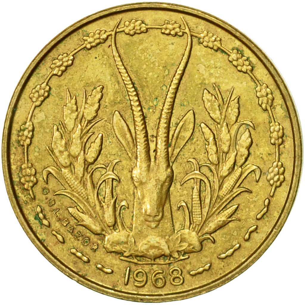 Coin, West African States, 5 Francs, 1968, Paris, AU(50-53)