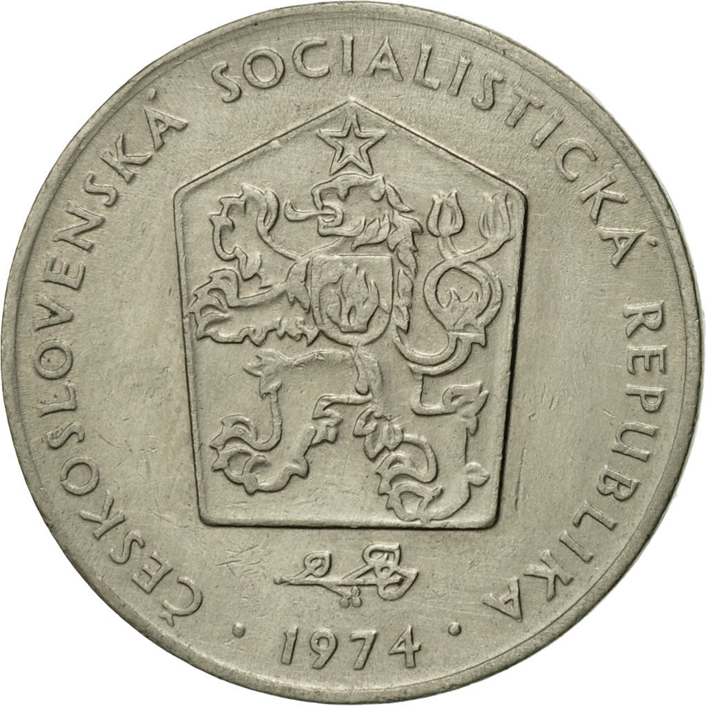 Coin, Czechoslovakia, 2 Koruny, 1974, AU(50-53), Copper-nickel, KM:75