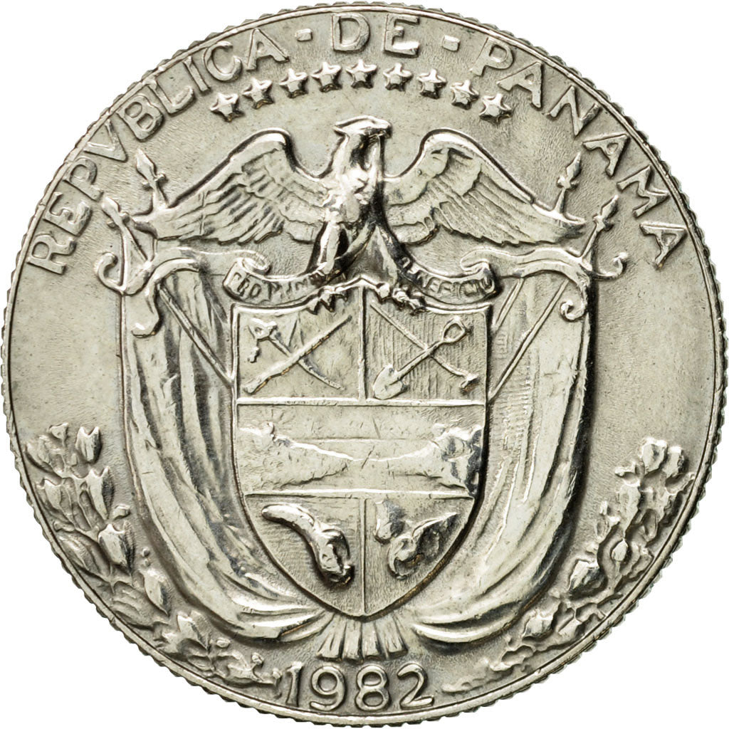 Coin, Panama, 1966 dates struck at US Mint in San Francisco., 1/4 Balboa, 1982