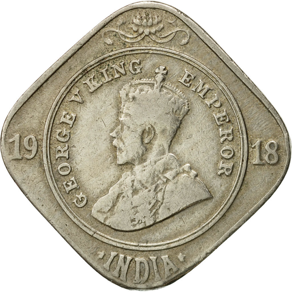 Coin, INDIA-BRITISH, George V, 2 Annas, 1918, EF(40-45), Copper-nickel, KM:516