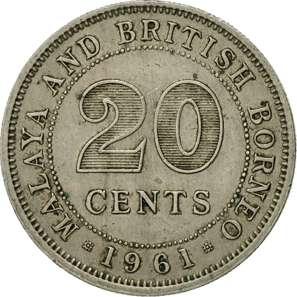 Coin, MALAYA & BRITISH BORNEO, 20 Cents, 1961, EF(40-45), Copper-nickel, KM:3