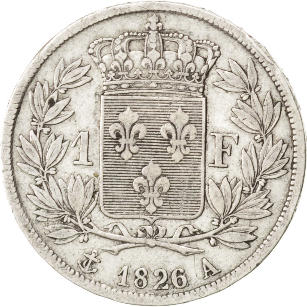 FRANCE, Charles X, Franc, 1826, Paris, KM #724.1, EF(40-45), Silver, Gadoury...