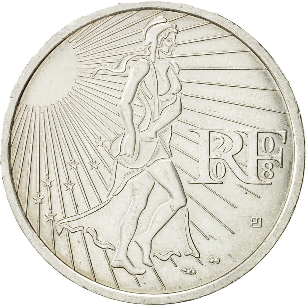 France, 15 Euro, 2008, AU(55-58), Silver, KM:1535
