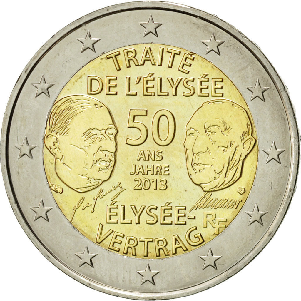 France, 2 Euro, Traité de l'Elysée, 2013, MS(63), Bi-Metallic, KM:2094