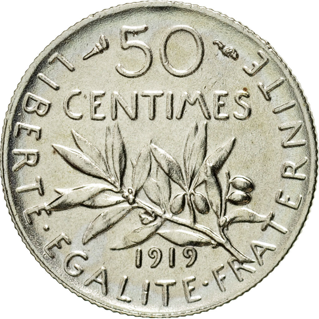 Coin, France, Semeuse, 50 Centimes, 1919, Paris, MS(63), Silver, KM:854