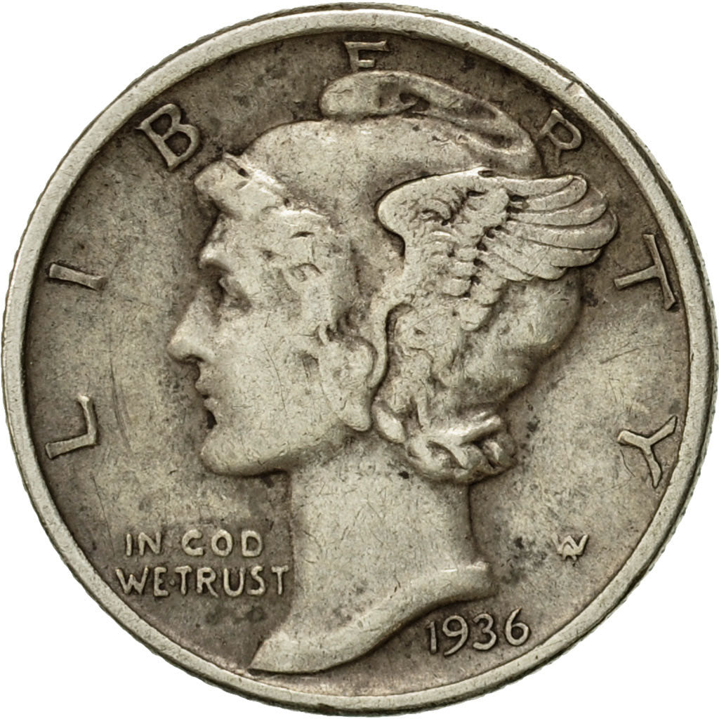 Coin, United States, Mercury Dime, Dime, 1936, U.S. Mint, Philadelphia