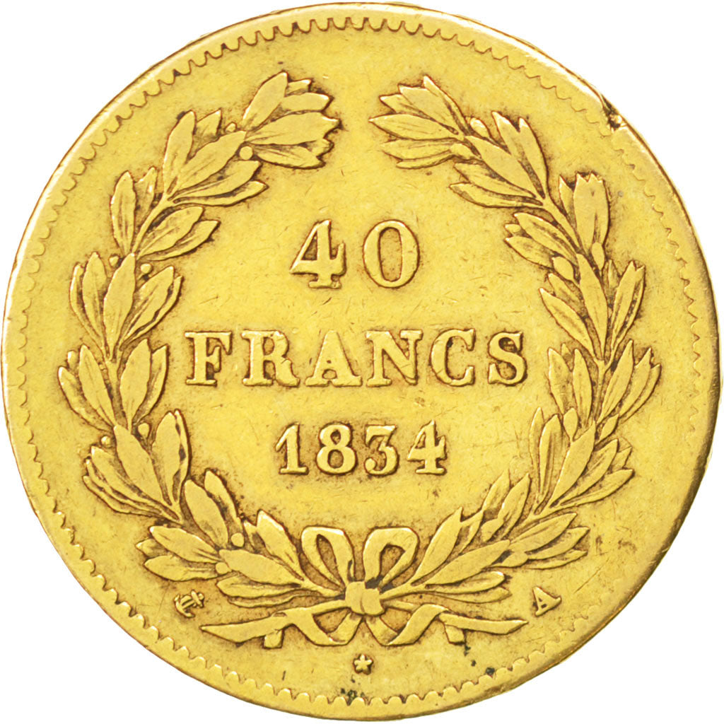 FRANCE, Louis-Philippe, 40 Francs, 1834, Paris, KM #747.1, VF(30-35), Gold,...