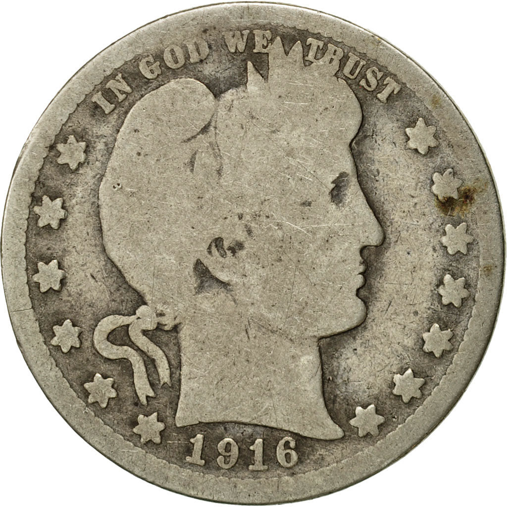 Moneta, USA, Barber Quarter, Quarter, 1916, U.S. Mint, Philadelphia, VG(8-10)