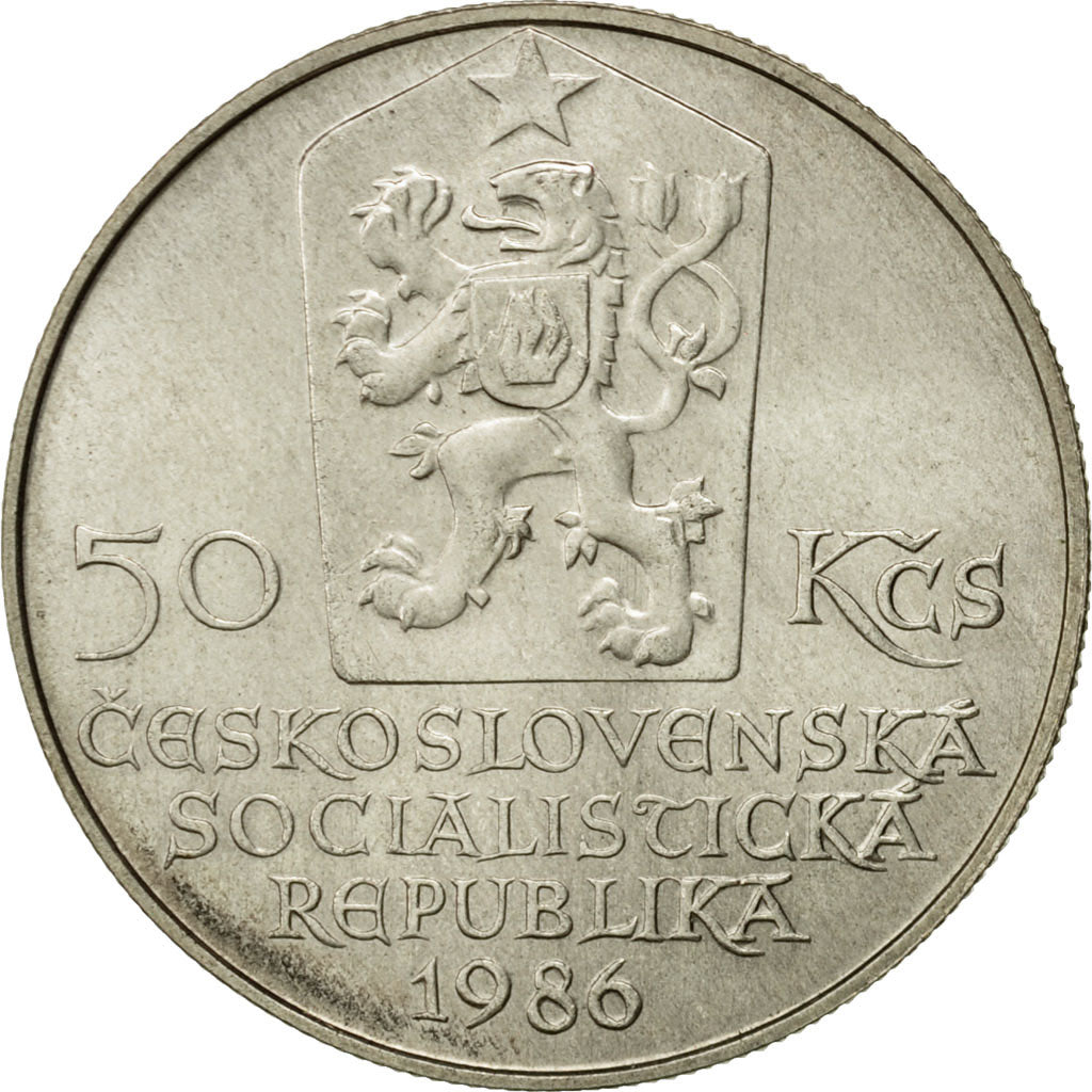 Coin, Czechoslovakia, 50 Korun, 1986, AU(55-58), Silver, KM:125