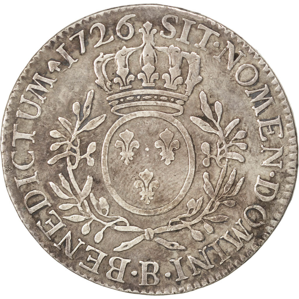 FRANCE, Écu aux branches d'olivier, ECU, 1726, Rouen, KM #486.3, VF(30-35), ...