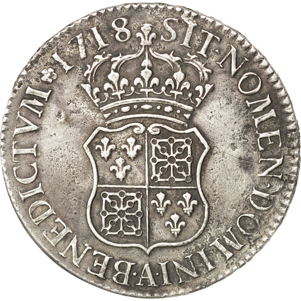 FRANCE, Écu de France-Navarre, ECU, 1718, Paris, KM #435.1, VF(30-35), Silver, .