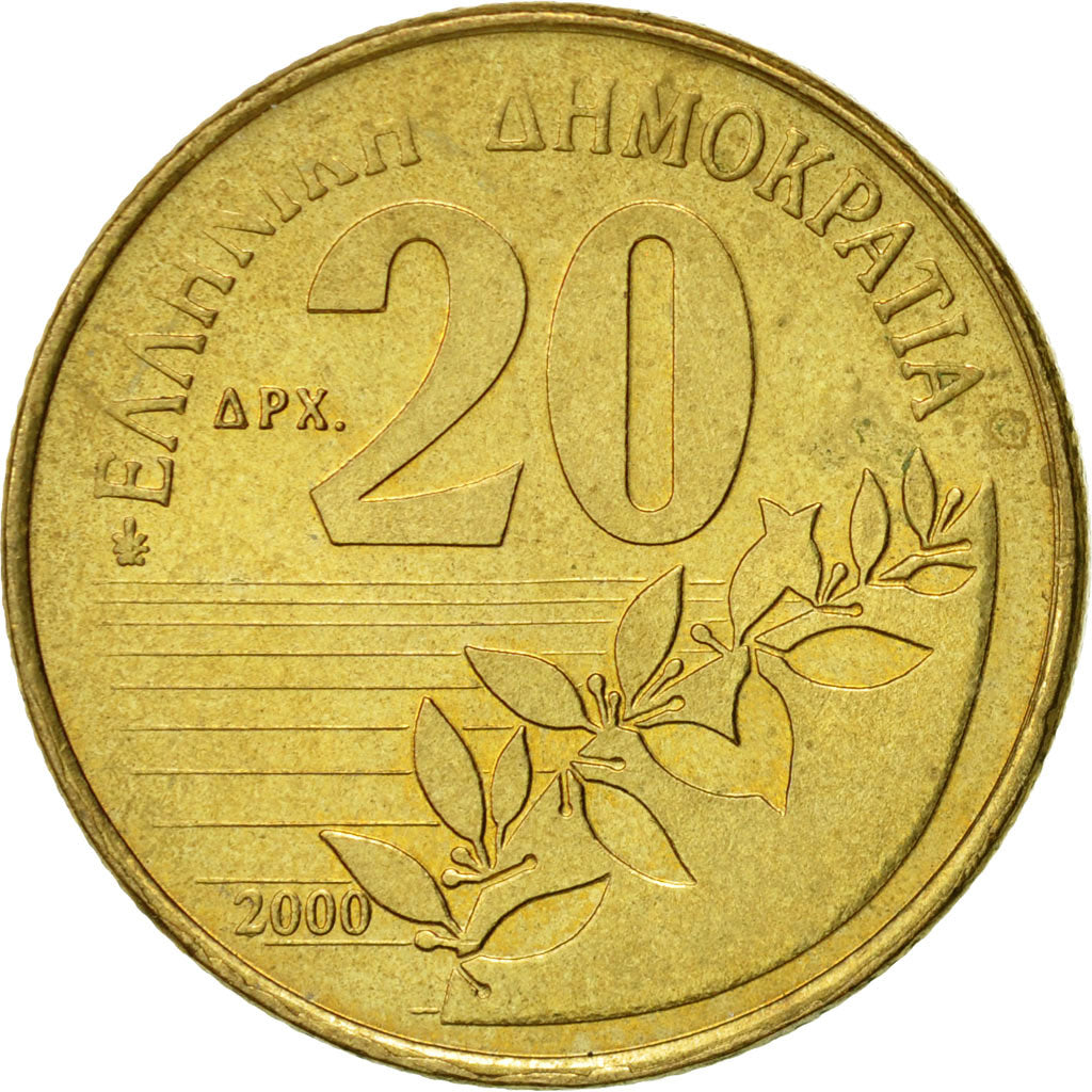 Coin, Greece, 20 Drachmes, 2000, AU(50-53), Aluminum-Bronze, KM:154