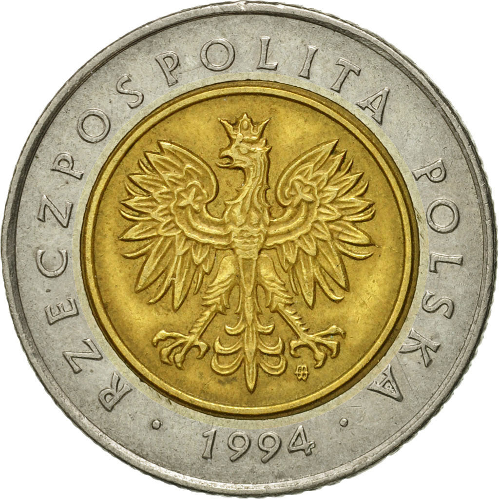 Coin, Poland, 5 Zlotych, 1994, Warsaw, EF(40-45), Bi-Metallic, KM:284