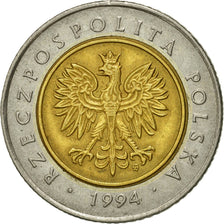 Coin, Poland, 5 Zlotych, 1994, Warsaw, EF(40-45), Bi-Metallic, KM:284